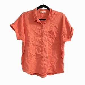 COMO VINTAGE Oversized Button Front Cap Sleeve Blouse Melon M